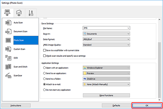 figure: Settings dialog box